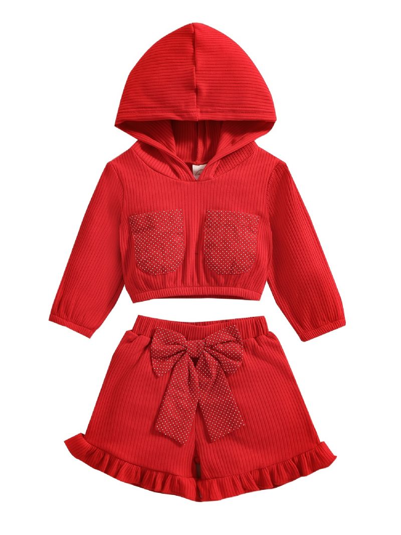 Småbørn Baby Piger Langærmet Hættetrøje + Matchende Sløjfe Kort Outfit Børn Tøjsæt Til Jul