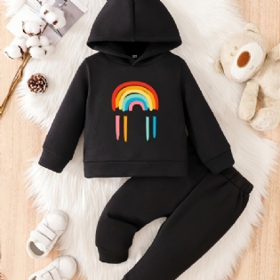 Småbørn Baby Regnbuetryk Fleece Varm Hættetrøje Sweatshirt Bukser Sæt Til Drenge Piger Efterår Vinter