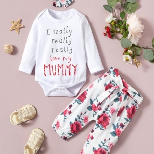 Småbørn Nyfødte Babypigers Brevtrykt Langærmede Bukser Med Blomsterbukser Pandebånd Pigetøj Til Spædbørn