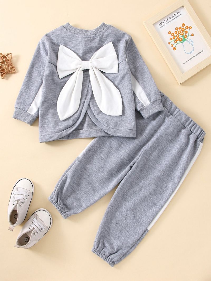 Småbørn Piger Langærmet Pullover Sweatsuit Big Bow Sweatshirt Med Joggerbukser