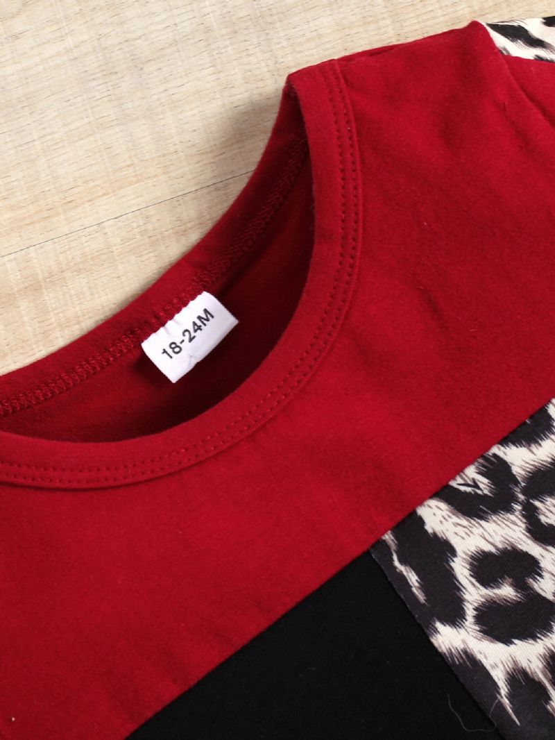 Småbørn Piger Patchwork Røde Leopard Shorts Sæt