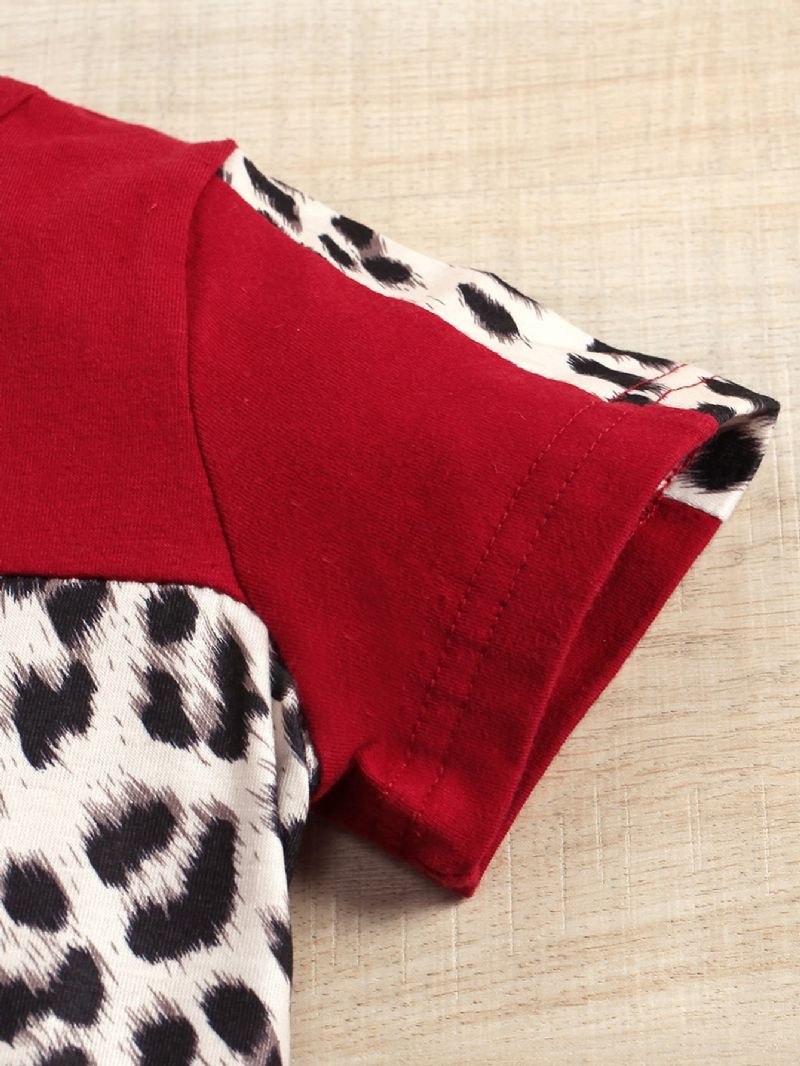 Småbørn Piger Patchwork Røde Leopard Shorts Sæt