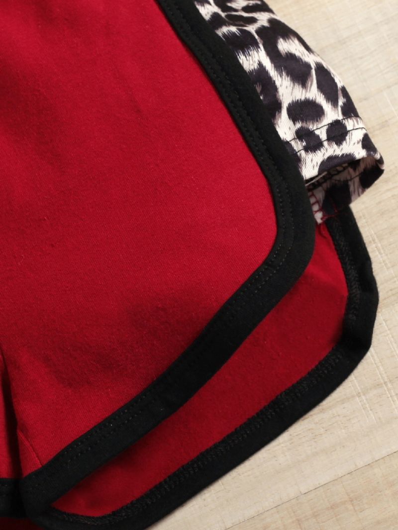Småbørn Piger Patchwork Røde Leopard Shorts Sæt