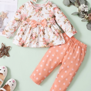 Småbørn Spædbørn Baby Piger Langærmede Blomster Top Printede Bukser + Pandebånd Babytøj Sæt Outfits