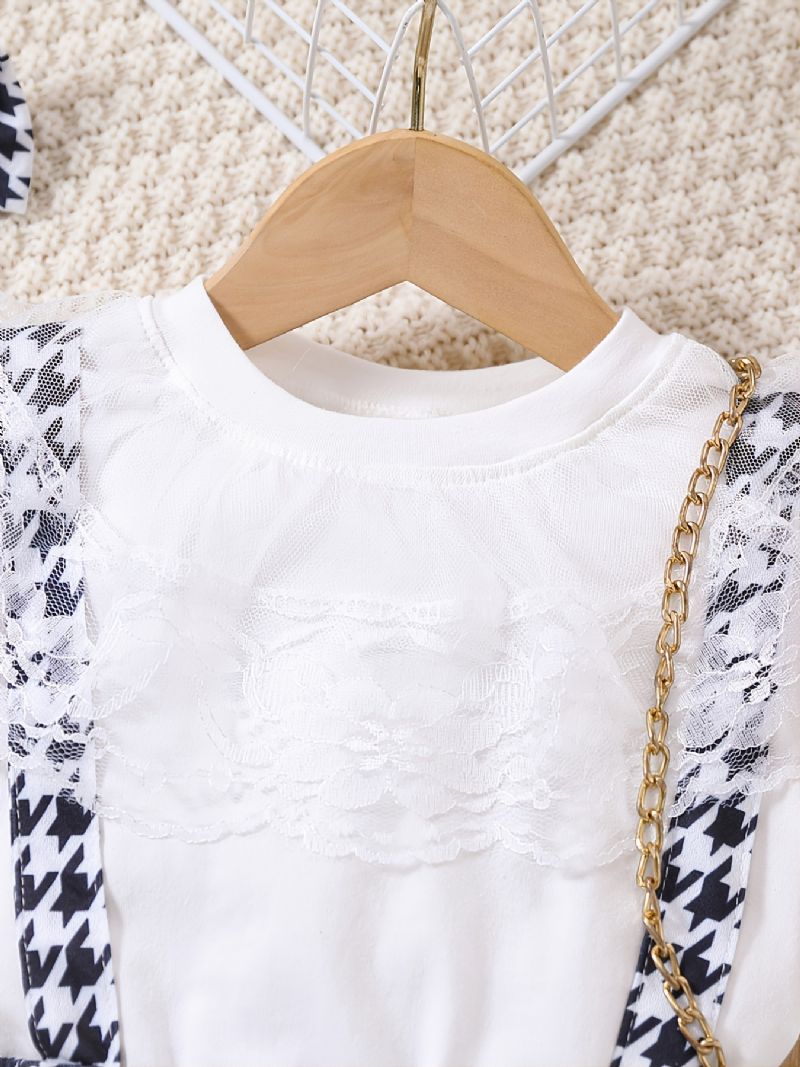 Småbørnspiger Blonde Decor Langærmet Top & Suspender Nederdel Sæt