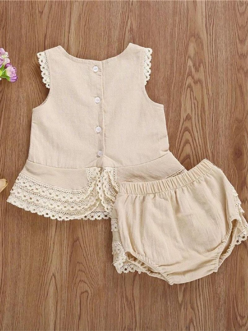 Småbørnspiger Blonde Trim Ærmeløs Tank Top & Shorts Sæt