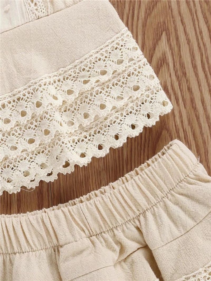 Småbørnspiger Blonde Trim Ærmeløs Tank Top & Shorts Sæt