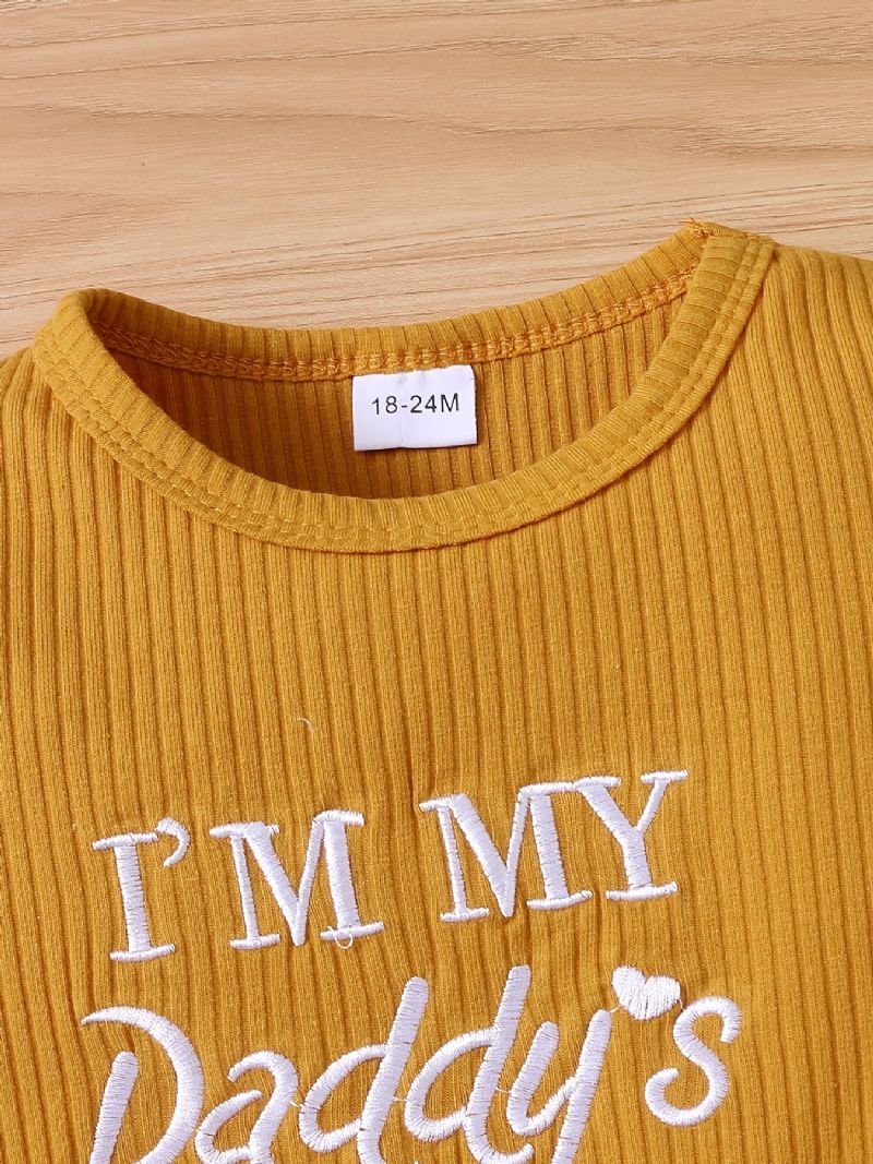 Småbørnspiger Brev Broderet Langærmet Flæse Top & Blomster Print Flare Ben Bukser & Pandebånd Sæt Børnetøj