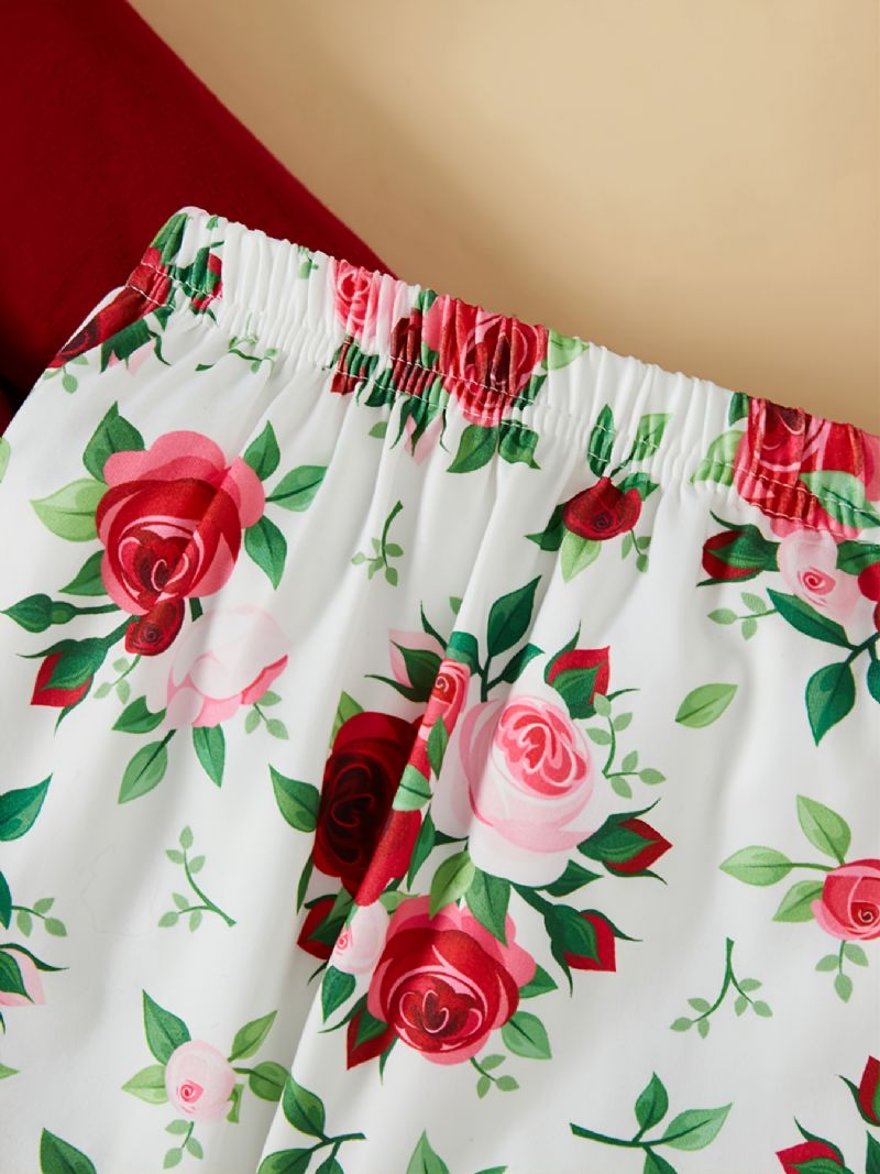 Småbørnspiger Brevprint Langærmet & Flower Print Flare Leg Bukser Sæt Efterår Vinter