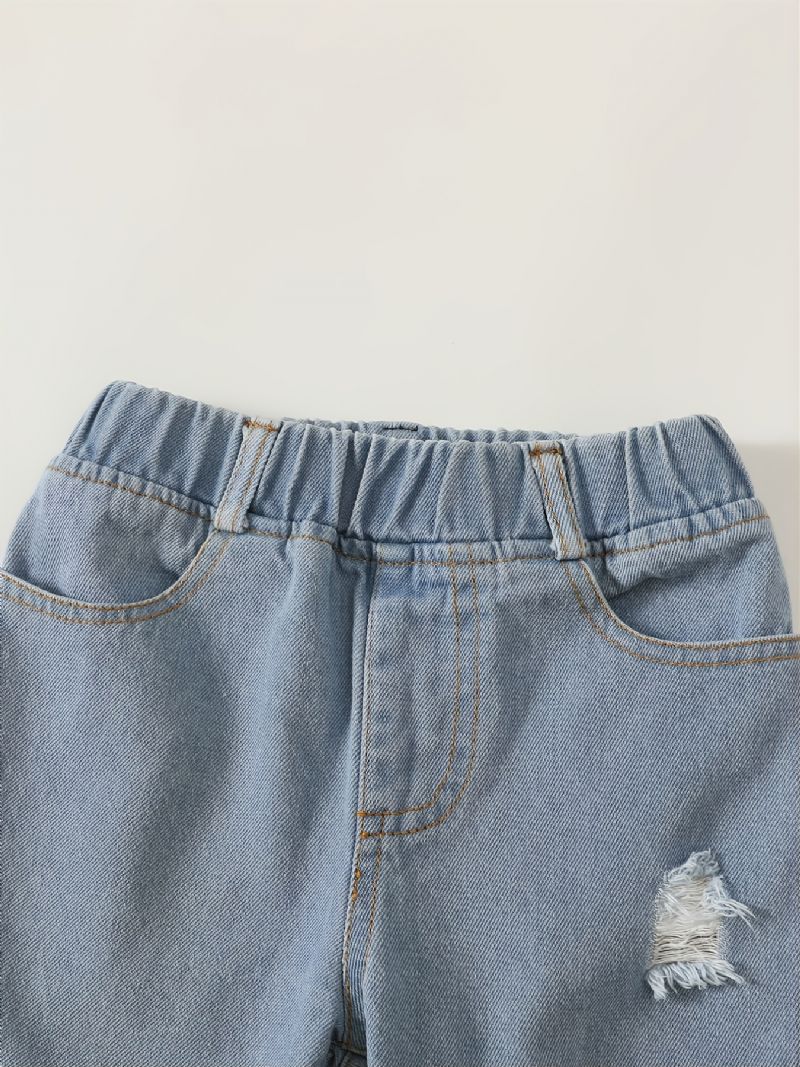 Småbørnspiger Flæse Langærmet Top & Matchende Jeanssæt Med Hjerteprint