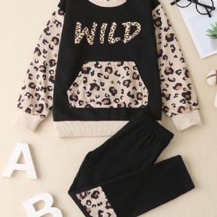 Småbørnspiger Sæt Vinter Casual Leopard Colorblock Langærmet Sweatshirt Sæt