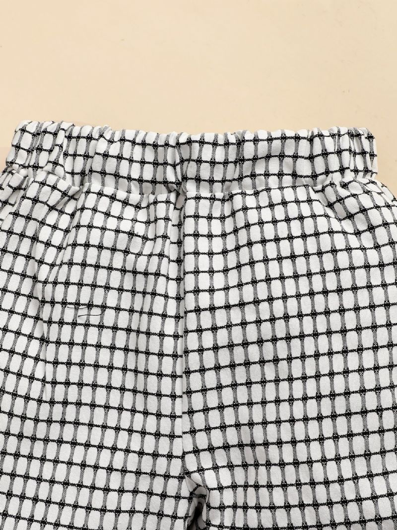 Sødt Plaidsæt Til Babypiger Med Syninger Strikket Sweater Seler Nederdel Og Udskårne Bukser Og Sløjfebånd