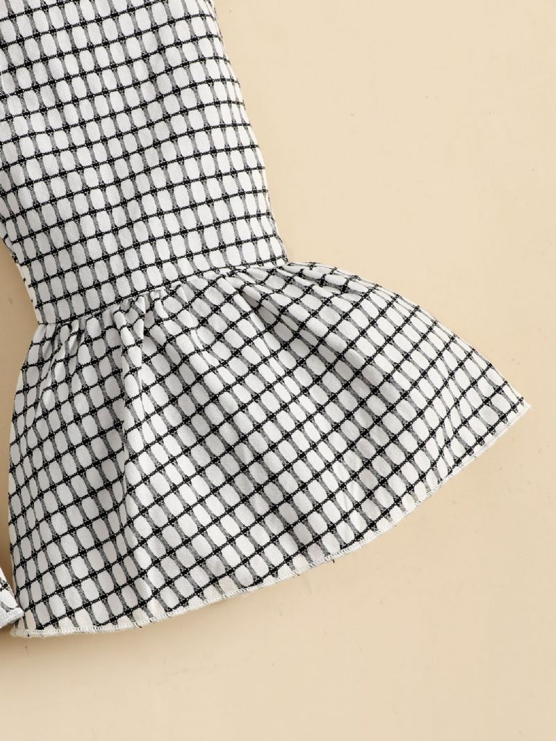 Sødt Plaidsæt Til Babypiger Med Syninger Strikket Sweater Seler Nederdel Og Udskårne Bukser Og Sløjfebånd
