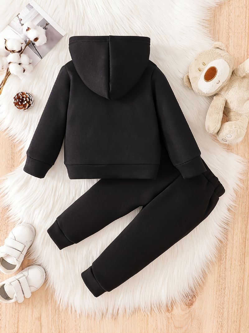 Toddler Baby Hjerte Print Fleece Varm Hættetrøje Sweatshirt Bukser Sæt Til Drenge Piger Efterår Vinter