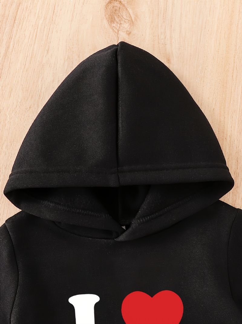 Toddler Baby Hjerte Print Fleece Varm Hættetrøje Sweatshirt Bukser Sæt Til Drenge Piger Efterår Vinter