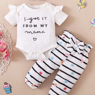 Toddler Baby Letter Print Bodysuit Rompers Med Sløjfe Pandebånd Til Piger