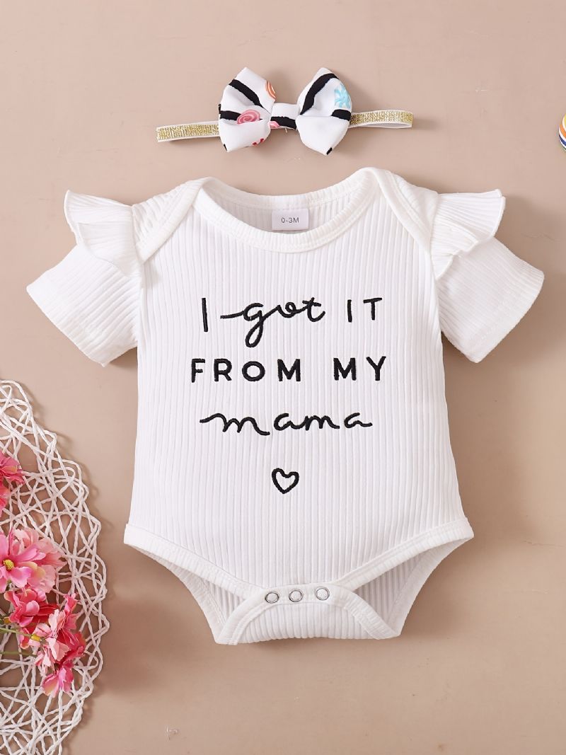 Toddler Baby Letter Print Bodysuit Rompers Med Sløjfe Pandebånd Til Piger