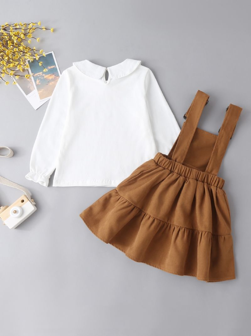 Toddler Baby Piger Letter Crown Print Top & Flæse Overall Kjole Sæt Børnetøj