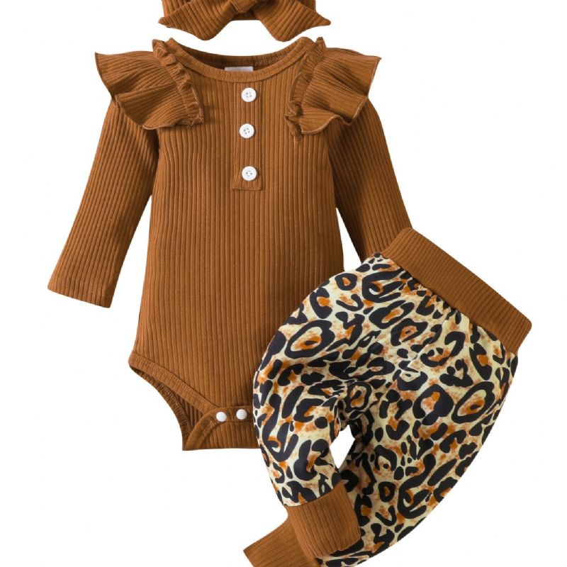 Toddler Nyfødt Baby Pige Langærmet Romper Plus Band 3 Stk Sæt