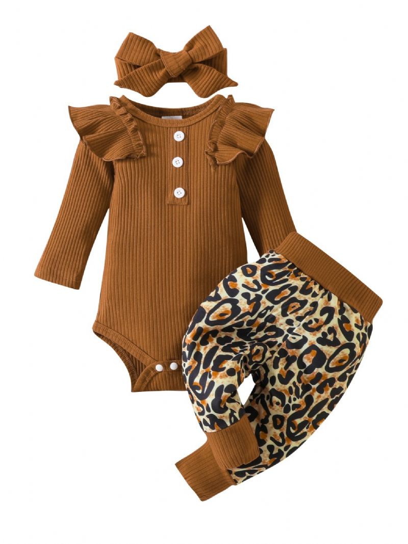 Toddler Nyfødt Baby Pige Langærmet Romper Plus Band 3 Stk Sæt