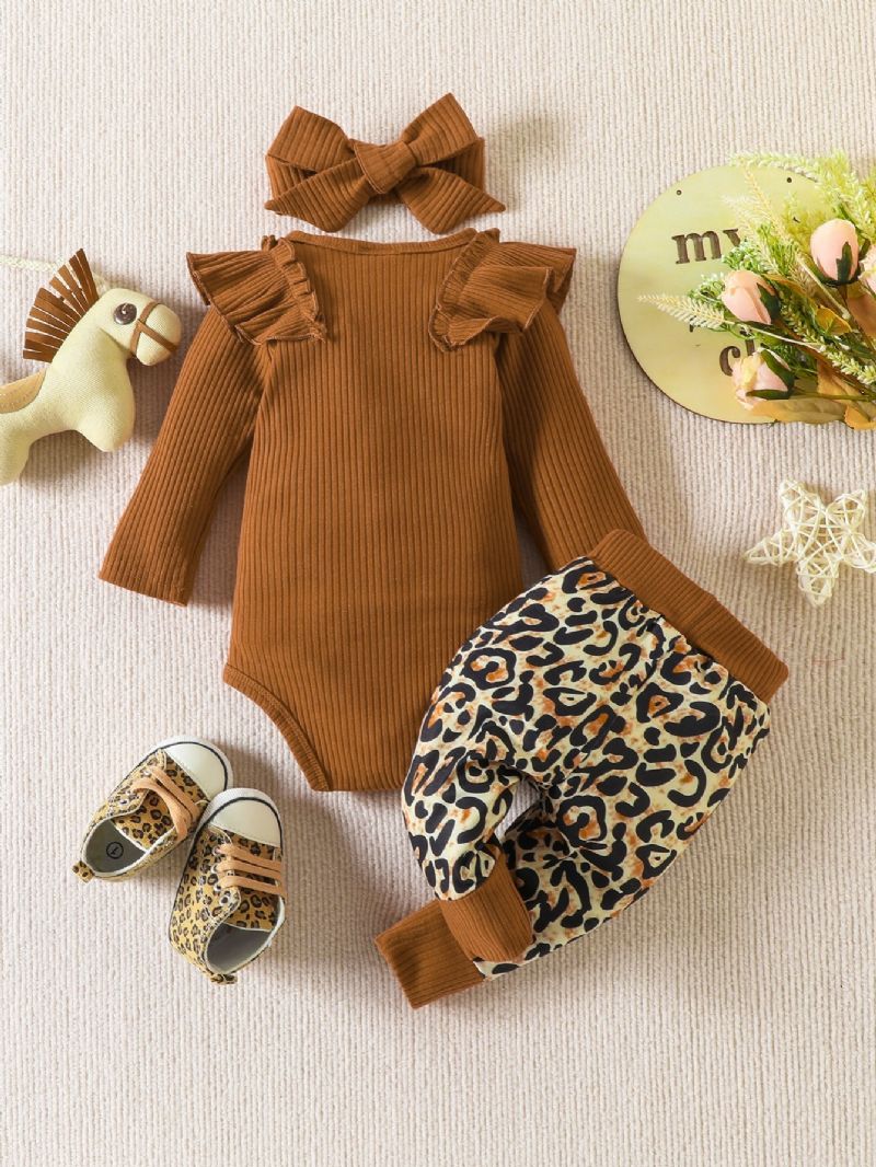 Toddler Nyfødt Baby Pige Langærmet Romper Plus Band 3 Stk Sæt