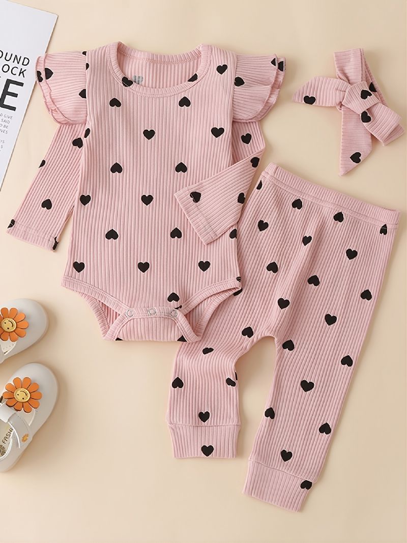 Toddler Nyfødt Baby Pige Langærmet Rullebukser +bukser +pandebånd 3stk Sæt