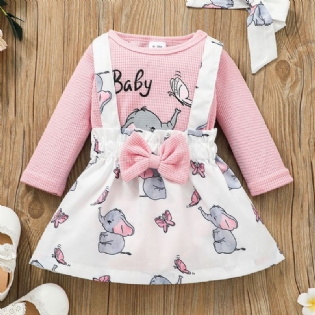 Toddler Piger Elephant Butterfly Print Langærmet Bluse & Overall Nederdel Sæt