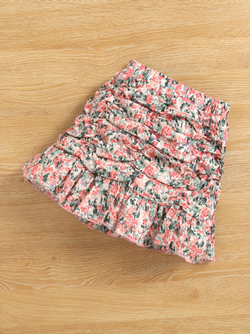 Toddler Piger Square Neck Top & Ruched Flæsekant Nederdel Sæt