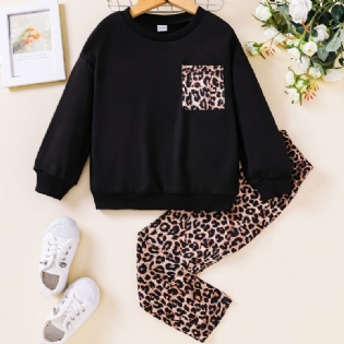Toddler Piger Sweater Efterår Leopard Print Leggings Sort Suit