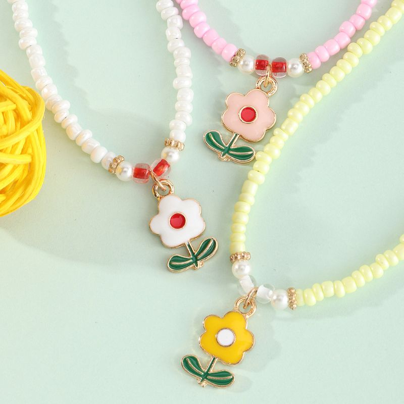 3 Stk Børn Piger Blomster Vedhæng Risperler Beaded Halskæde Sæt