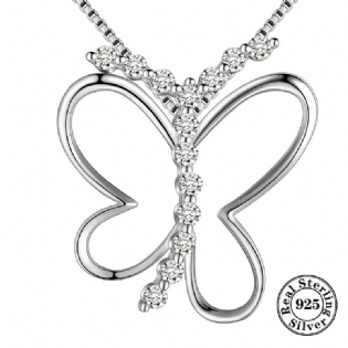 925 Sterling Sliver Butterfly Halskæde Krystal Pendant Hvid Cz Halskæder Smykker Gave Til Kvinder Piger