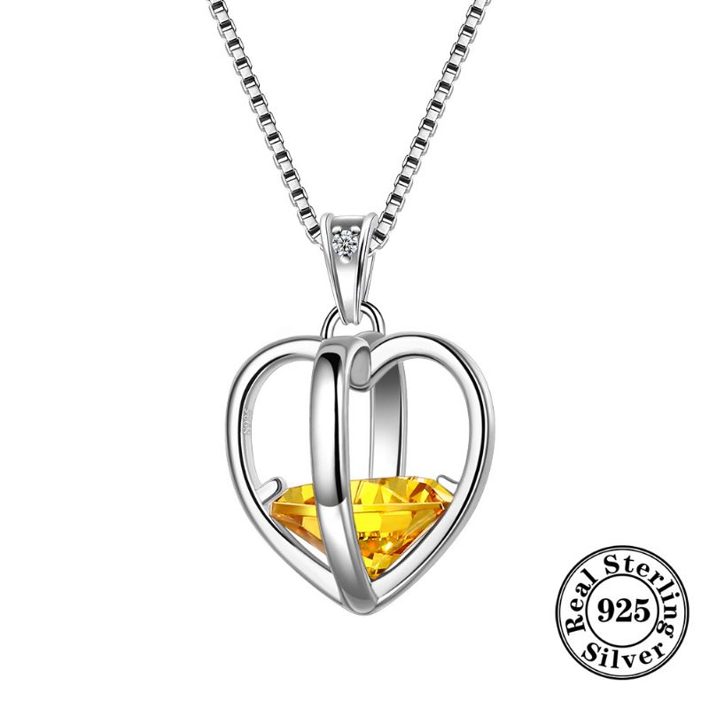 925 Sterling Sliver Love Heart Halskæde 3d Pendant Birthstone Halskæder Smykker Gaver Til Kvinder Piger