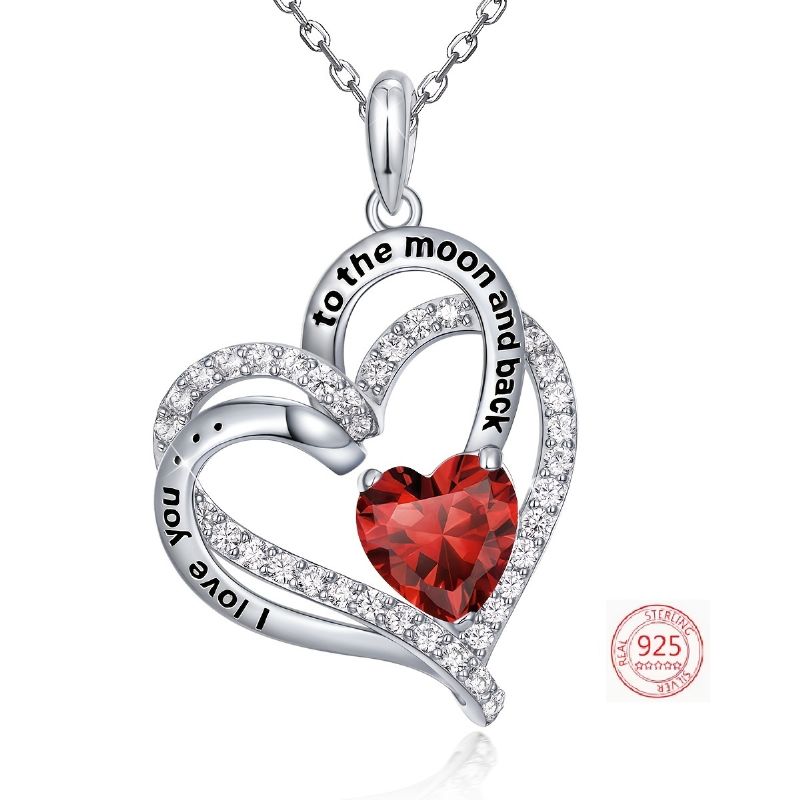 925 Sterling Sølv Birthstone Halskæder Til Kvinder Piger I Love You To The Moon Ryghalskæder Jubilæum Fødselsdag Valentins Mors Dag Gave Til Mor Kæreste Kone