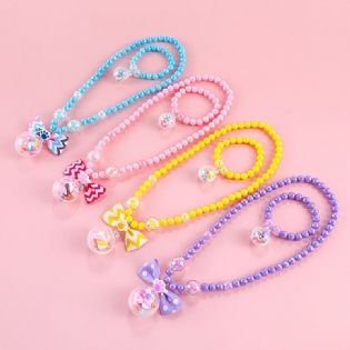 Gennemsigtig Ball Bowknot Pendant Beaded Halskæde Til Baby Piger Toddler Kids