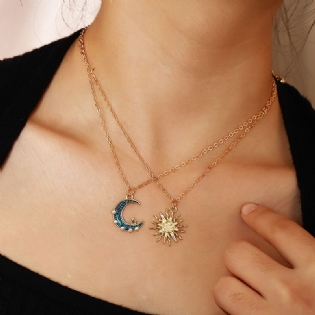 Kreativitet Vintage Perle Sun Moon Halskæde 2 Stk Smykker Gave Fødselsdagsgaver Til Kvinder Mor Kone Piger Hendes
