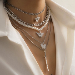 Pearl Angel Sword Charm Chain Perle Halskæde Sæt Charms Smykker Gave Fødselsdagsgaver Til Kvinder Kone Piger Hende