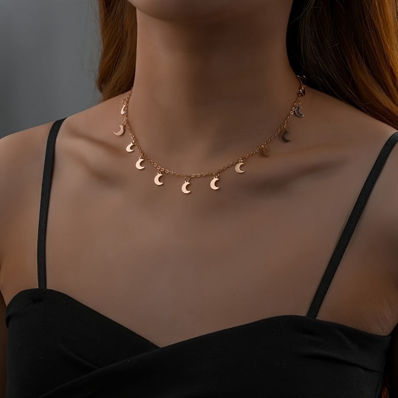 Sparkly Charm Halskæde Mønster Of Moon Pendant Minimalistisk Kort Kæde Smykker Til Kvinder Piger