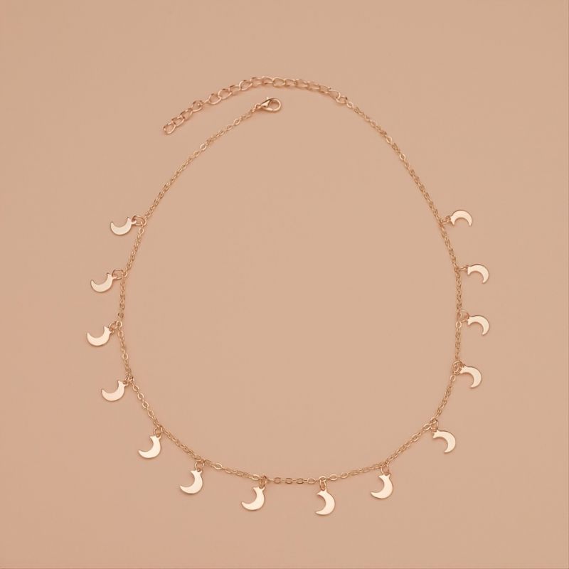 Sparkly Charm Halskæde Mønster Of Moon Pendant Minimalistisk Kort Kæde Smykker Til Kvinder Piger