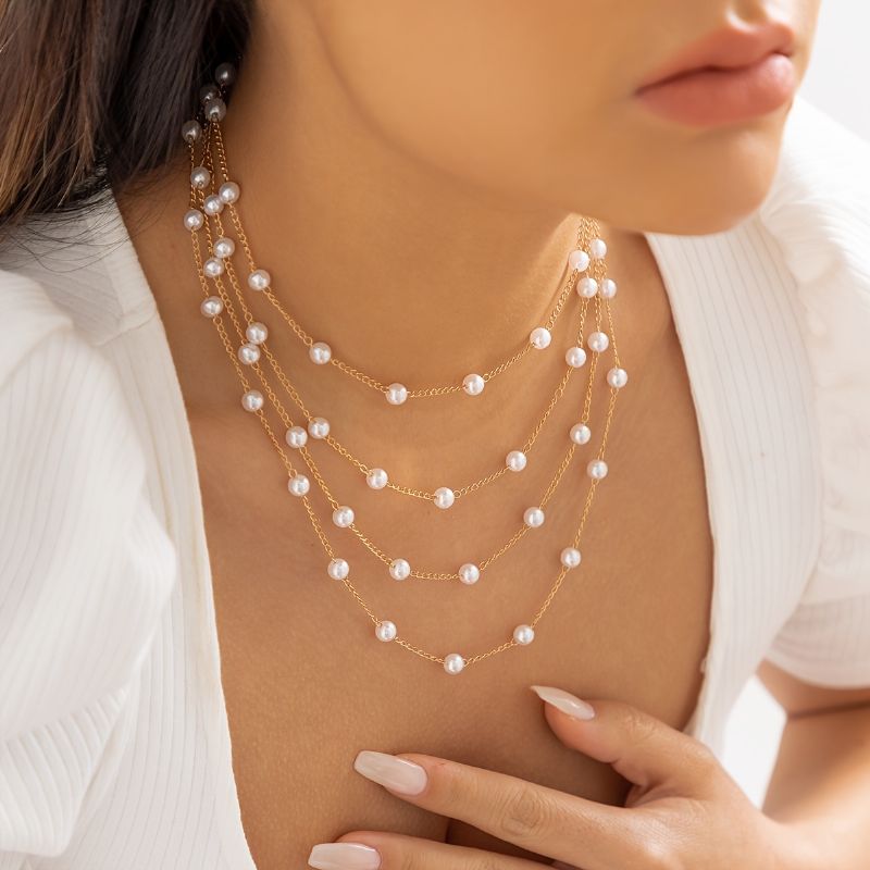 Temperament Faux Pearl Multilayer Halskæde Kæde Vedhæng Delikat Design Fest Til Kvinder Piger Gave