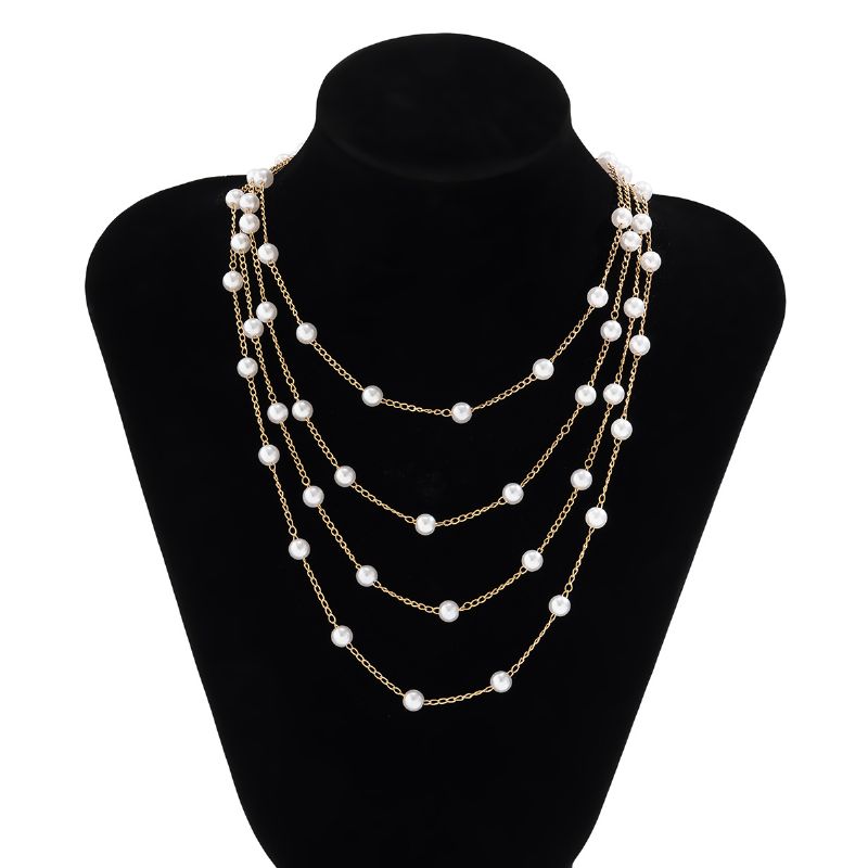 Temperament Faux Pearl Multilayer Halskæde Kæde Vedhæng Delikat Design Fest Til Kvinder Piger Gave