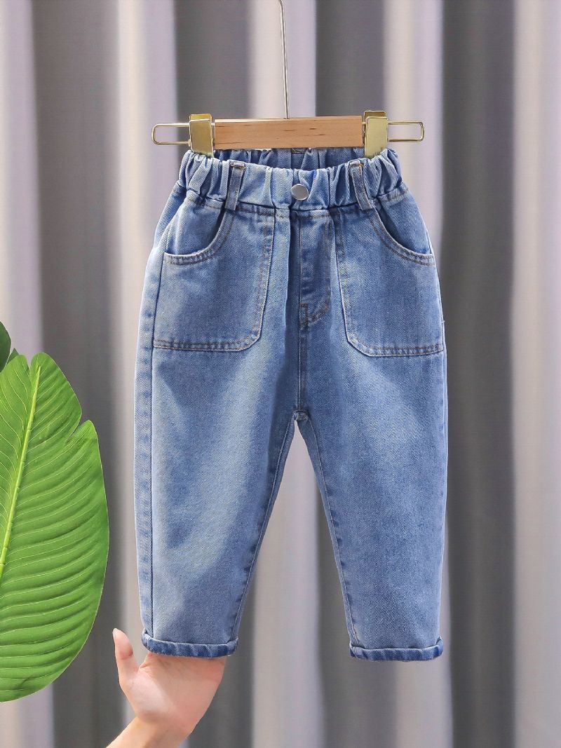 1 Stk Drenge Blå Casual Denim Jeans Med Lomme Til Vinter