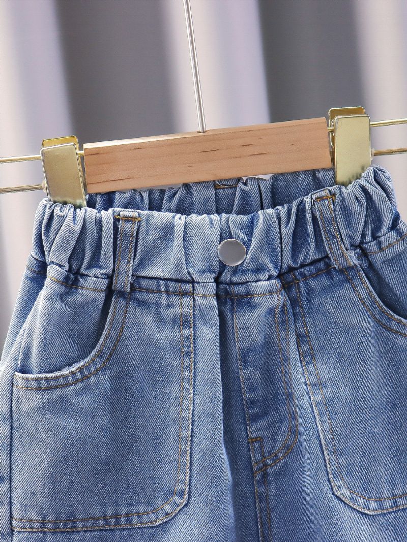 1 Stk Drenge Blå Casual Denim Jeans Med Lomme Til Vinter