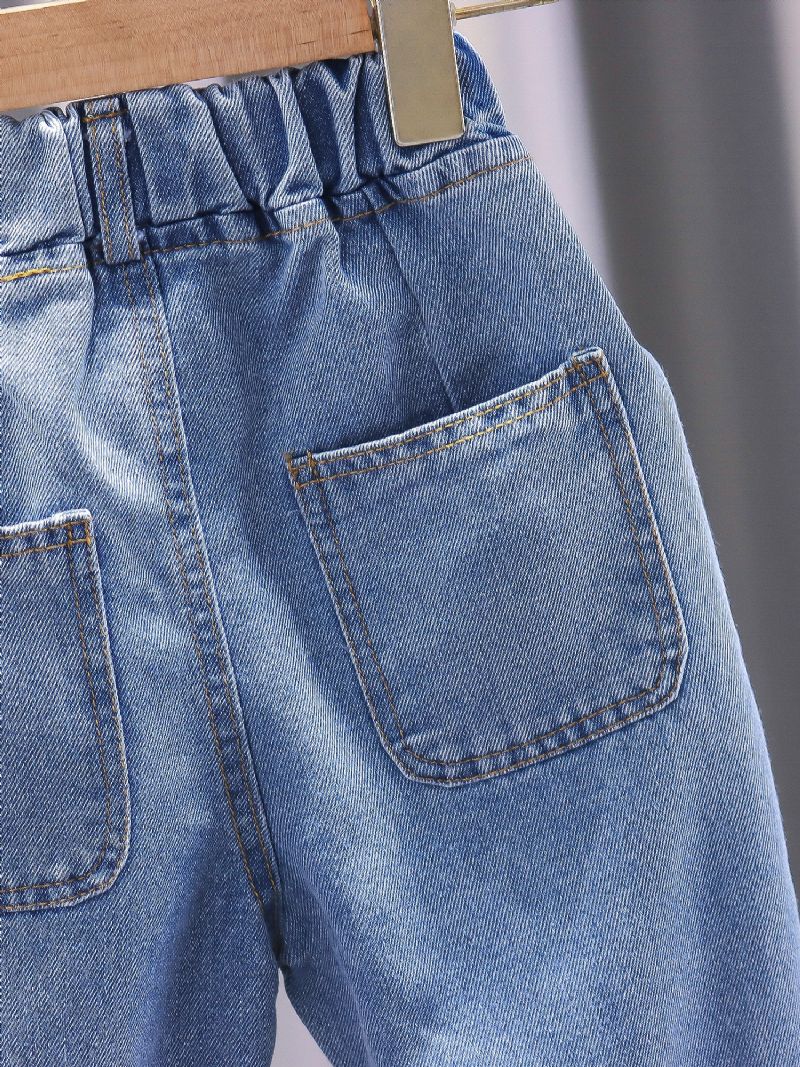 1 Stk Drenge Blå Casual Denim Jeans Med Lomme Til Vinter