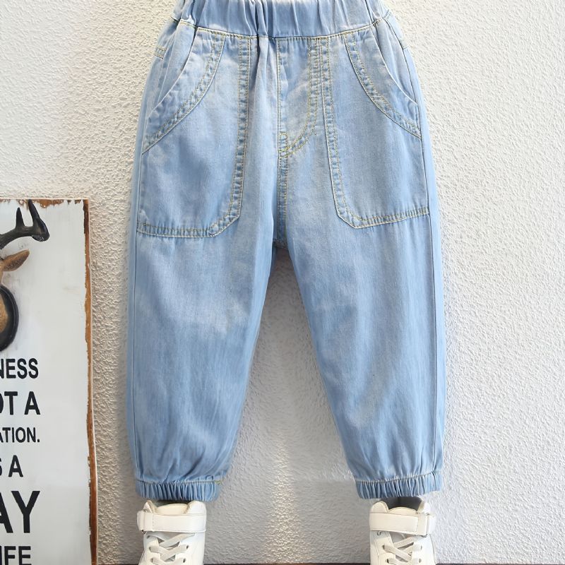 1 Stk Drenge Casual Denim Jeans Med Lomme Til Vinter