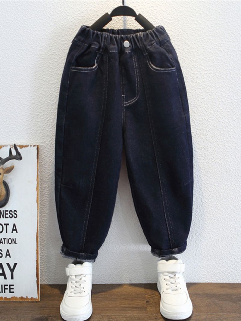 1 Stk Drenge Casual Denim Jeans Med Lomme Til Vinter