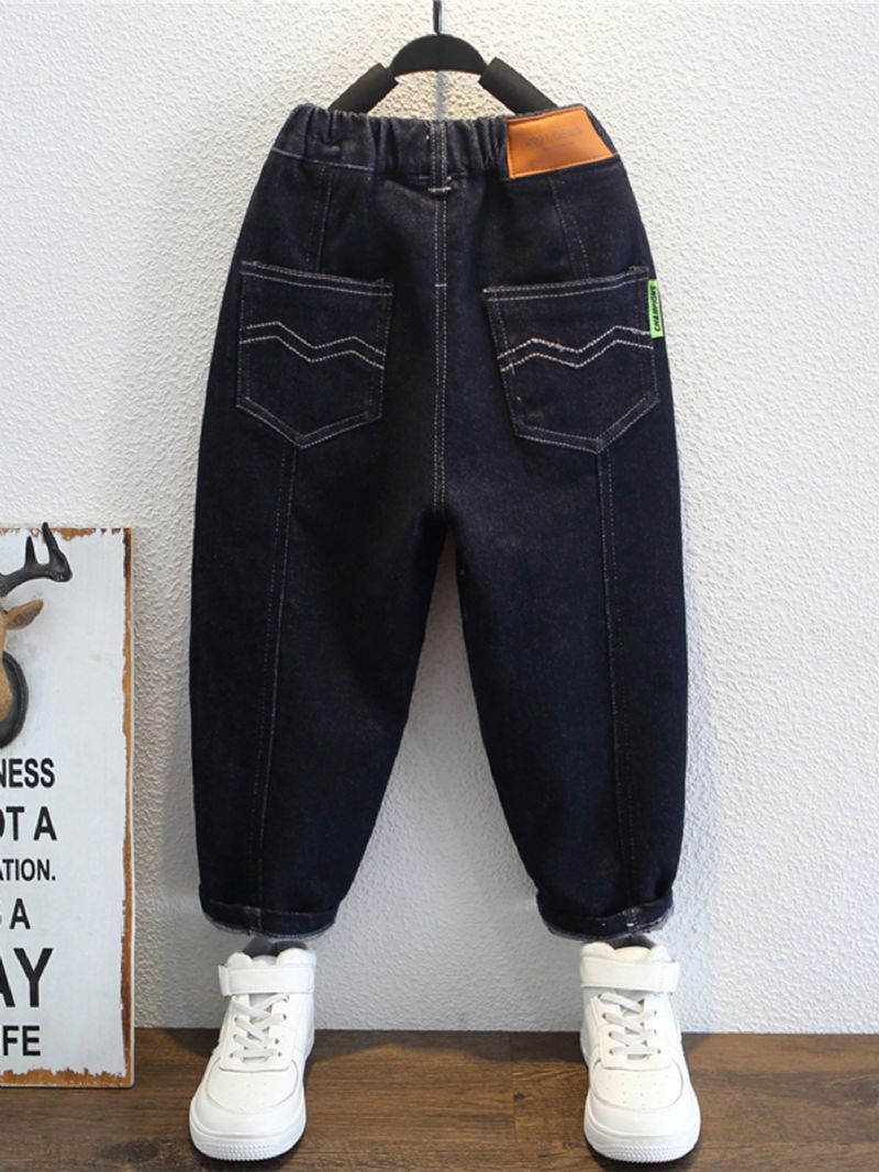 1 Stk Drenge Casual Denim Jeans Med Lomme Til Vinter
