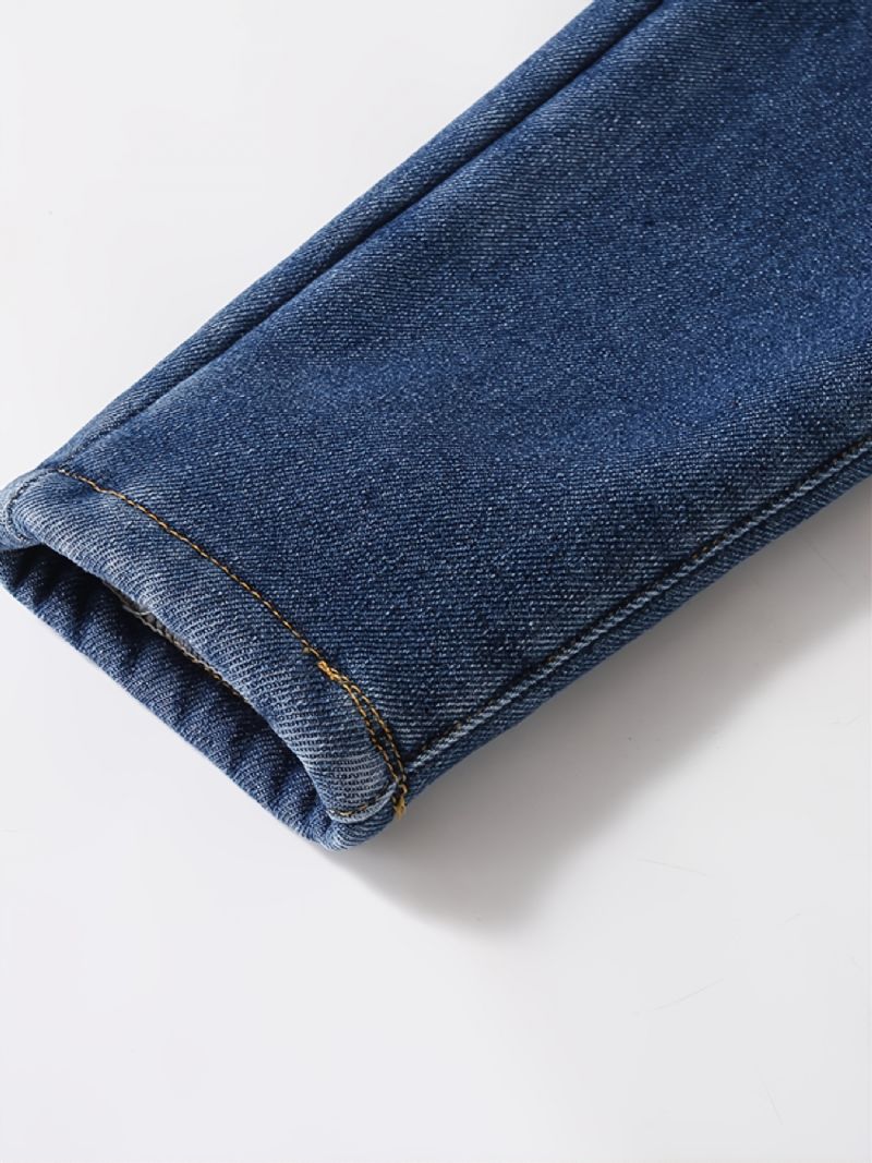 1 Stk Drenge Casual Fleece Thermal Denim Jeans Til Vinter