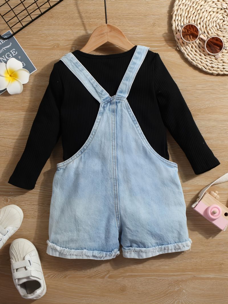 2 Stk. Piger Casual Strikkede Toppe & Suspender Denim Jeans Sæt Til Vinter