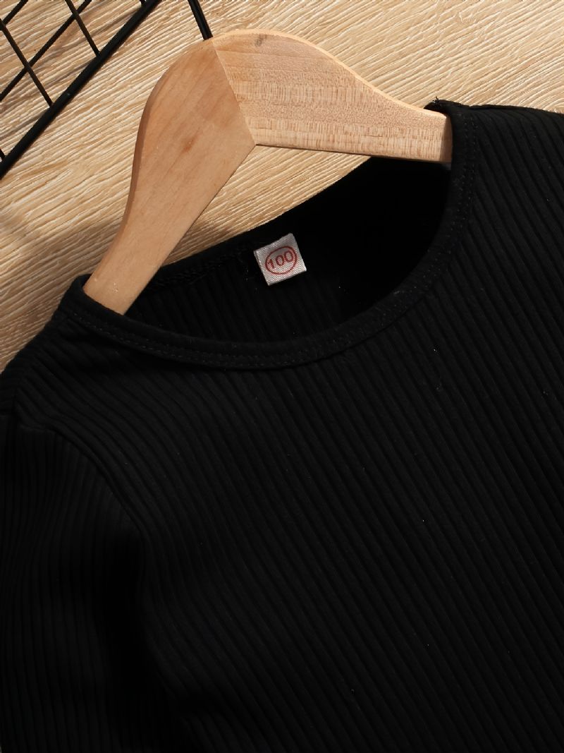 2 Stk. Piger Casual Strikkede Toppe & Suspender Denim Jeans Sæt Til Vinter
