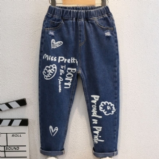 2023 Efterår Vinter Nye Børnetryk Denim Casual Jeans